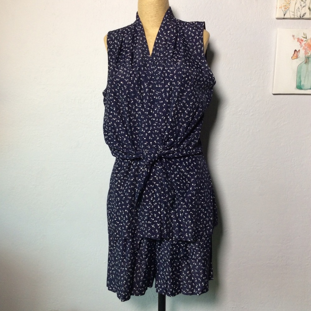 Francine Browner Womens Blue White Sleeveless Top & Short Set Sz Top S bottom7/8